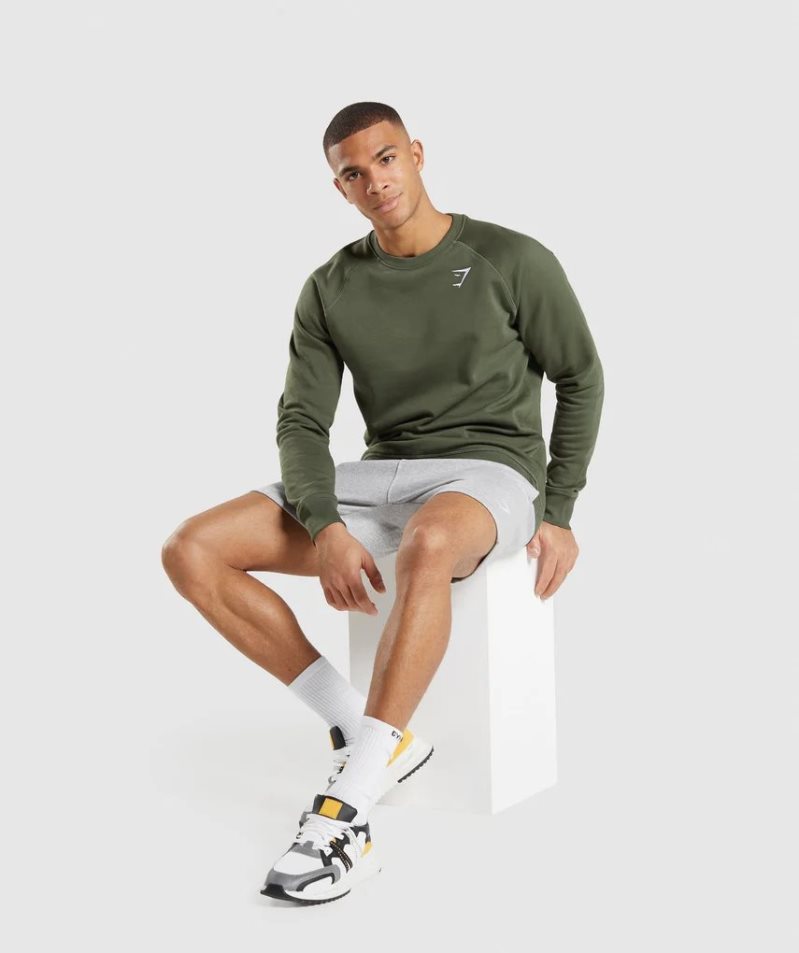 Men's Gymshark Crest Sweatshirts Olive | NZ 9LOCHW